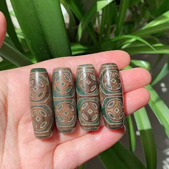 1PC 40 mm Prírodné Tibetskej Dzi Agates Korálky Staroveké Mince Buddha Šperky Ročníka, Sivá, Zelená Agat Kameň Korálky pre Ženy, Mužov Uzdravenie
