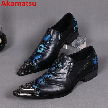 Akamatsu čierne originálne kožené pošmyknúť na mokasíny svadobné oxford topánky pre mužov modré výšivky bytov zapatos hombre vestir size47