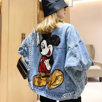 Disney Mickey Mouse Ženy Zimné Cartoon Bunda Ženy Ženy Vrchné Oblečenie Džínsy Kabát Zahusťovanie Bavlna Zimné Parkas Ženy Grils