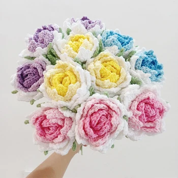 Hotové Ručne Sklon Rampy Háčkovanie Rose Svadobné Kvety Umelé Umývateľný Bavlnené Priadze, Pletacie Kvety Doma Vázu Dekor