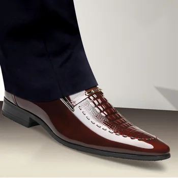 Móda krokodíla vzor pánske kožené topánky poukázal lesklé kožené topánky pánske svadobné topánky pánske jednej topánky