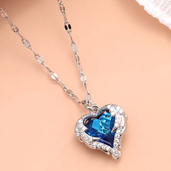 ZOSHI Luxusné Modré Crystal Tichom Srdce Náhrdelník Prívesok Pre Ženy kórejský Módne Strieborné Pozlátené Reťaze Náhrdelník Svadobné Šperky