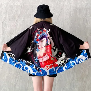 Čínsky Cartoon Vytlačené Ženy Cardigan Tradičné Kimono Haori Ázijské Oblečenie Letné Beach Japonský Yukata Nadrozmerné Top